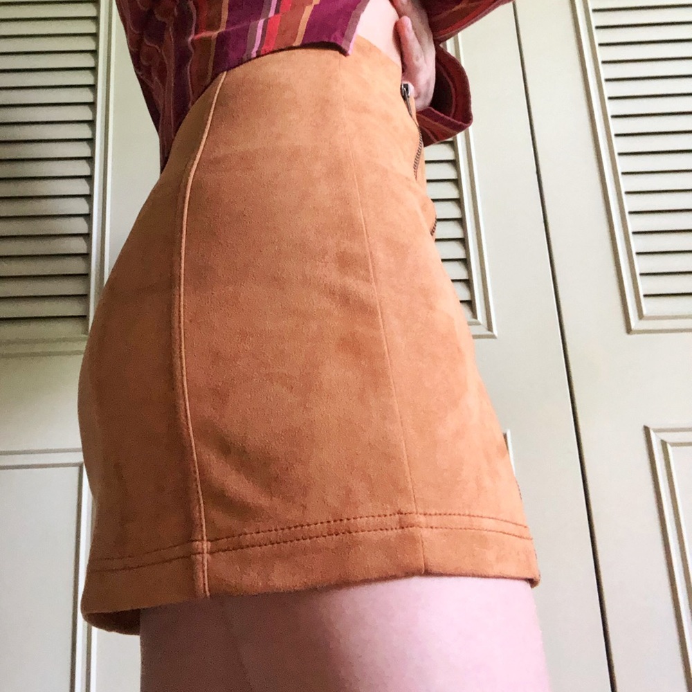 Faux suede double zip panel skirt.